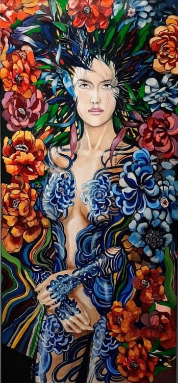 obraz giclee, Blue Tattoo, 70x150 cm, Maggie Piu .jpg