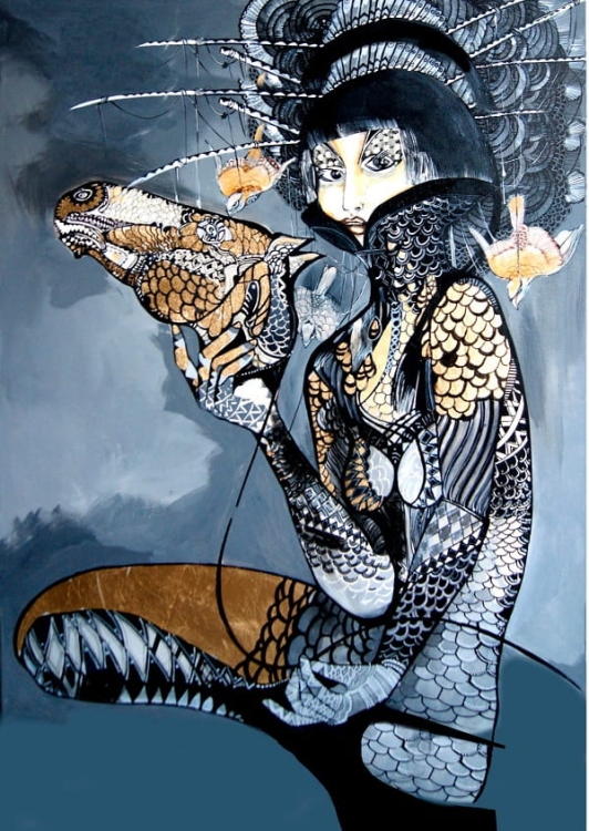 obraz giclee, Lady z koniem, 60x80 cm, Maggie Piu.jpg