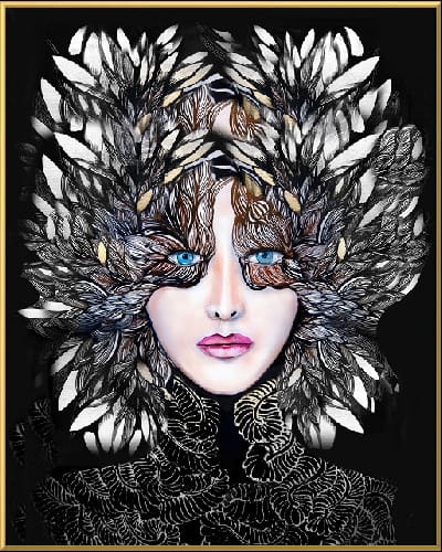 plakat Maggie Piu, Lady Gorudo Silver, 40x50 cm, rama alu złota 40x50 cm.jpg