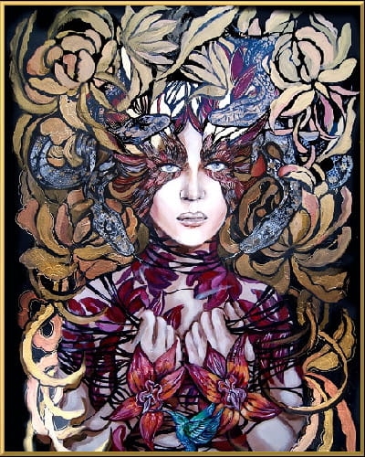 plakat Maggie Piu, Lady Hebi, 40x50 cm, rama alu złota 40x50 cm.jpg