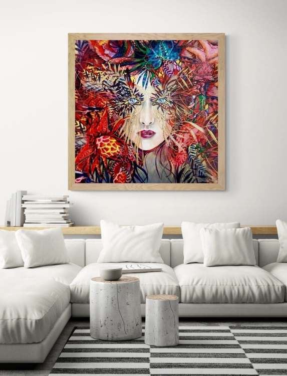Medusa Gold-1 framed 100x100, rama 5 cm, with_corner_sofa.jpg