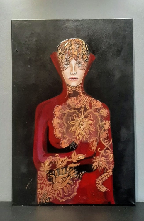 Goldiva Shishu, 80x120 cm, akryl na płótnie, oryginał 2021, na ścianie.jpg