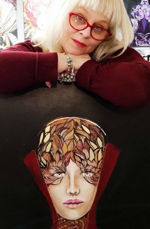 Goldiva Shishu, 80x120 cm, akryl na płótnie, fragment obrazu z Maggie Piu.jpg