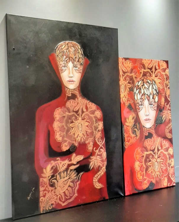 Goldiva Shishu, 80x120 cm, akryl na płótnie, oryginał 2021 z giclee 50x100 porównanie.jpg