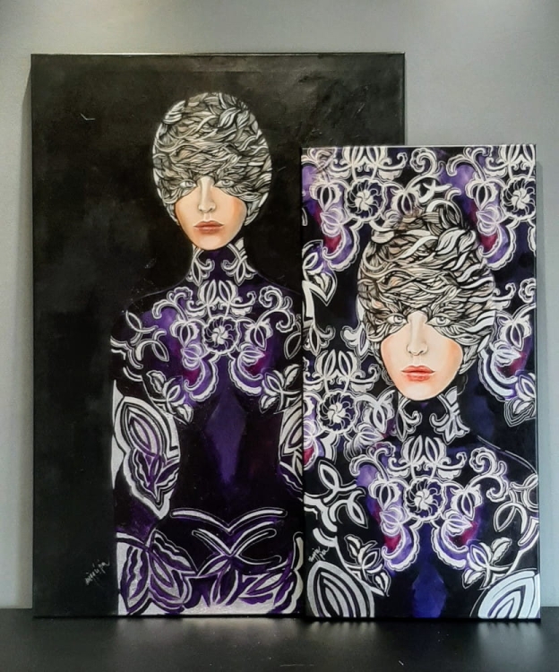 Goldiva Soshoku, 80x120 cm, akryl na płótnie, oryginał z 2021 r z giclee 50x100 porównanie.jpg