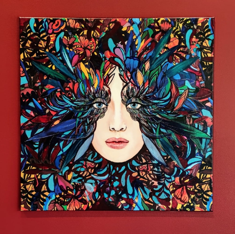 Mema, 80x80 cm, tech mix, obraz Maggie Piu, na ścianie w galerii.jpg