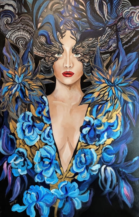 Goldiva Szafiro, 140x220 cm, obraz Maggie Piu, technika mieszana, 2021.jpg