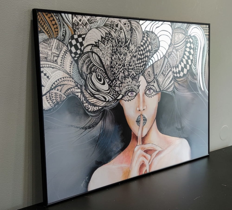 Pożegnanie Aleksandra, 100x70 cm, plakat zdobiony przez Maggie Piu, rama alu black, bok lewy.jpg