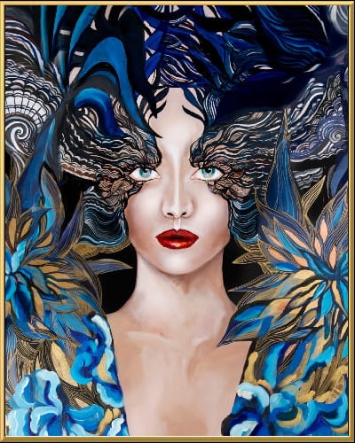 plakat Maggie Piu, Goldiva Szafiro II, 40x50 cm, rama alu złota 40x50 cm.jpg