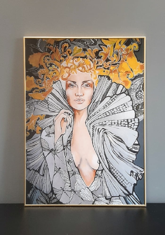Lady Ważka 50x70, rama alu gold 50x70 cm, antyreflex.jpg
