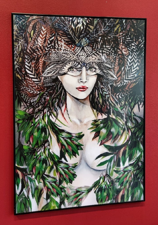 Viridis 70x100 cm, rama alu black 70x100 cm, antyreflex, bok lewy, red wall.jpg