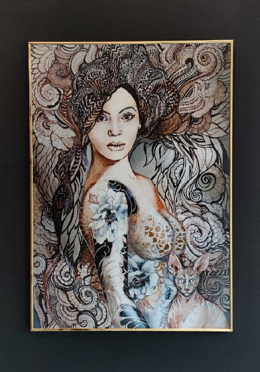 Madame Butterfly Freewolna 50x70 cm, rama alu gold 50x70 cm, antyreflex.jpg