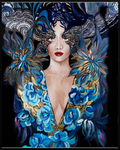 plakat Maggie Piu, Goldiva Szafiro I, 40x50 cm, rama alu czarna 41x51 cm.jpg