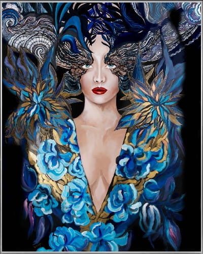 plakat Maggie Piu, Goldiva Szafiro I, 40x50 cm, rama alu srebrna 41x51 cm.jpg