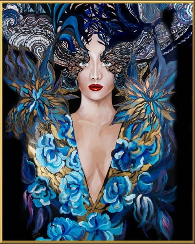 plakat Maggie Piu, Goldiva Szafiro I, 40x50 cm, rama alu złota 40x50 cm.jpg