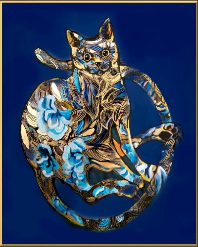 plakat Maggie Piu, Szafiro Cat, 40x50 cm, rama alu złota 40x50 cm.jpg