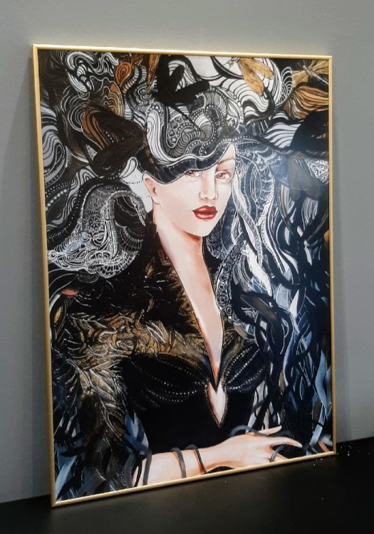 Igły Aleksandra 50x70, rama alu gold 50x70 cm, bok lewy.jpg