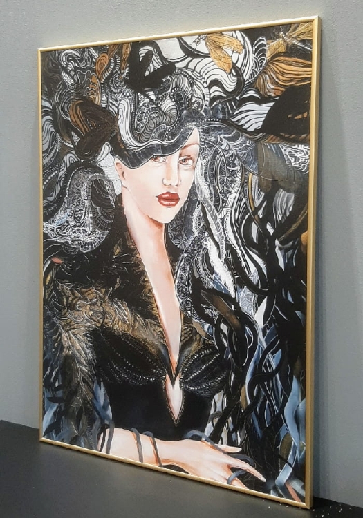 Igły Aleksandra 50x70, rama alu gold 50x70 cm, bok prawy.jpg