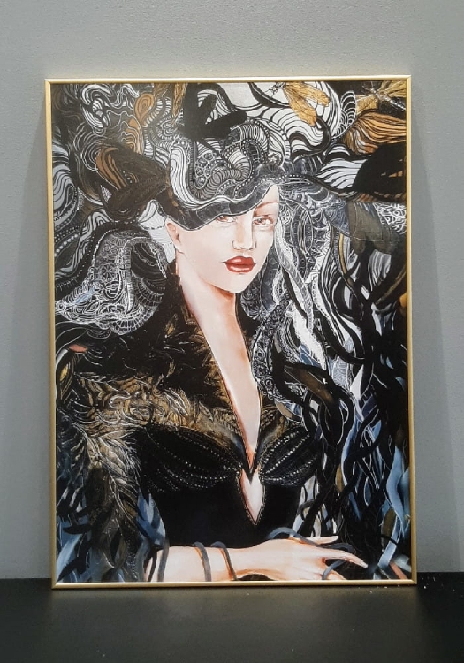 Igły Aleksandra 50x70, rama alu gold 50x70 cm.jpg