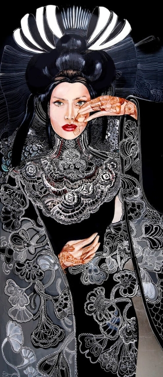 obraz Maggie Piu, Lady Gingko i Koi, 75x170 cm, oryginał.JPG