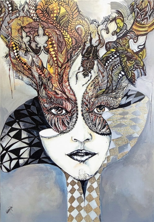 Królowa Margot Gold, 70x100, technika mieszana, Maggie Piu.jpg