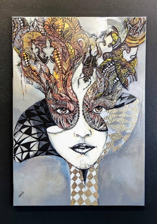 Kruki Balmaina Gold, 70x100, technika mieszana, Maggie Piu, black wall.jpg