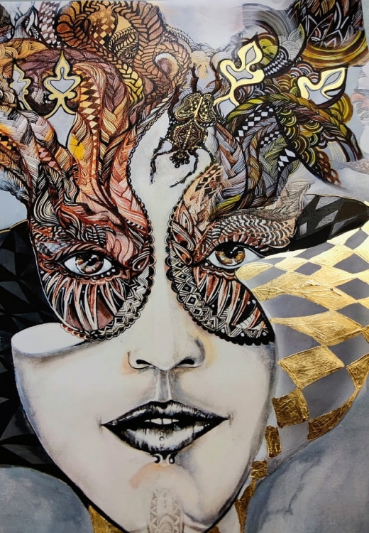 Królowa Margot Gold zdobiona 70x100, detal.jpg