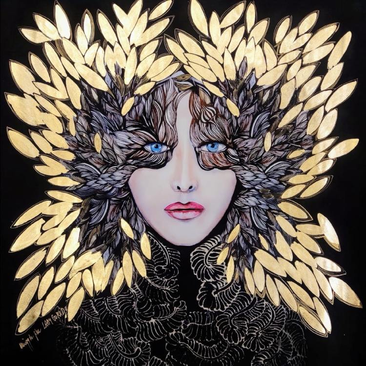 Lady Gorudo Gold, 100x100 cm, plakat zdobiony, Maggie Piu.jpg