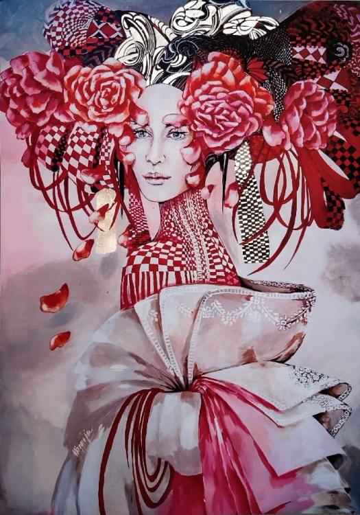 Madame Butterfly Silver, plakat zdobiony, 50x70 cm.jpg