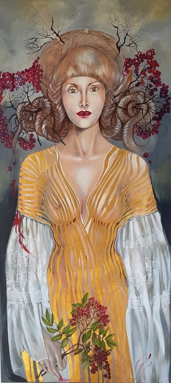 obraz Maggie Piu, Czerwone Korale, 70x150 cm, oryginał.jpg