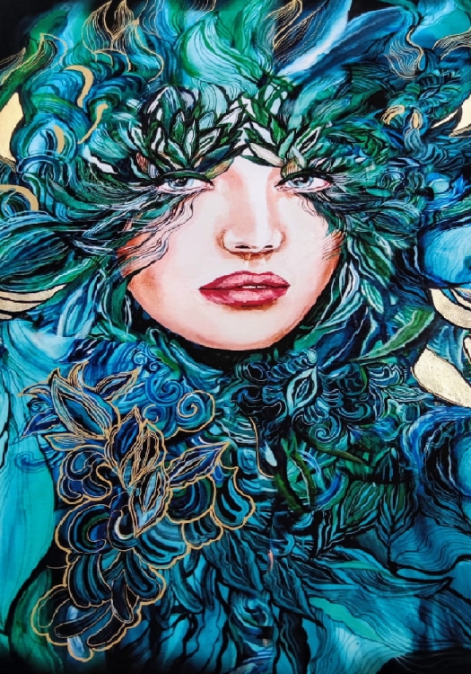 Malachitowa Medusa Mayo ZDOBIONA, 50x70 cm, perspektywa 1, Maggie Piu.jpg