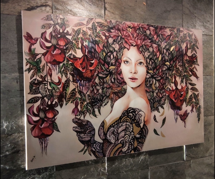 Siostra Tygrysicy bez kota, 120x80 cm, technika mieszana, Maggie Piu, 2022-01, wall, left side.jpg