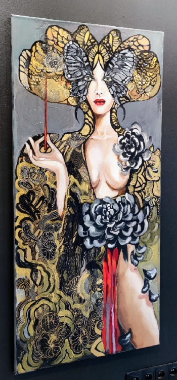 Kaminoboro, 70x150 cm, akryl na płótnie, obraz Maggie Piu, ver.2022, left side.jpg