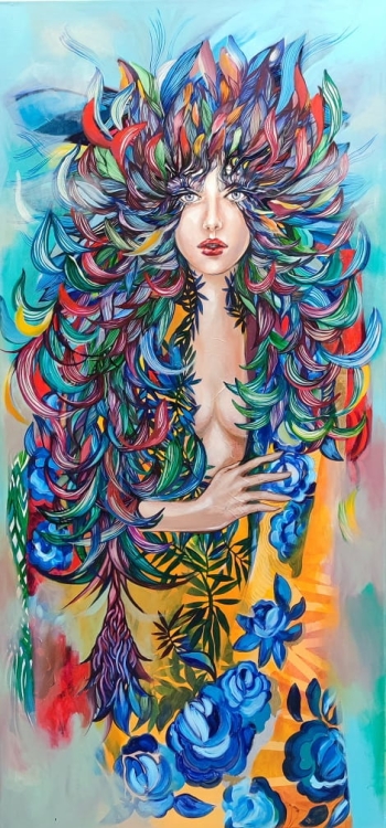 Lady Kaczka, 80x175 cm, akryl na płótnie, obraz Maggie Piu, ver.2022.jpg