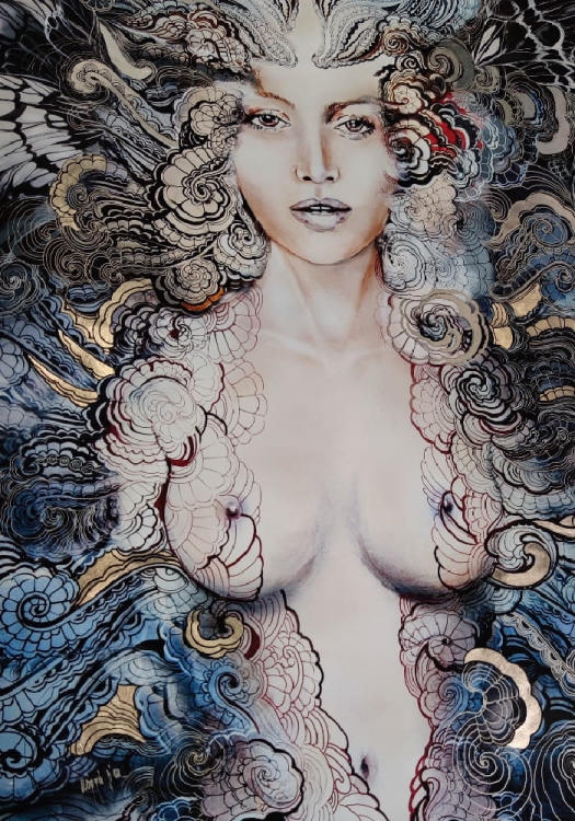 Carmen Freewolna Silver, plakat zdobiony 70x100 cm, Maggie Piu; detal 1.jpg