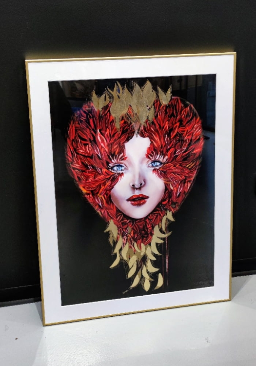 Love Medusa plakat zdobiony 50x70 cm, rama złota 60x80 cm, białe passe-partout, połysk, gallery otfloor, left side.jpg