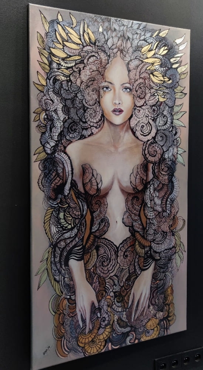 Freewolna Siostra Carmen Gold, 80x150 cm, technika mieszana, lewa strona.jpg