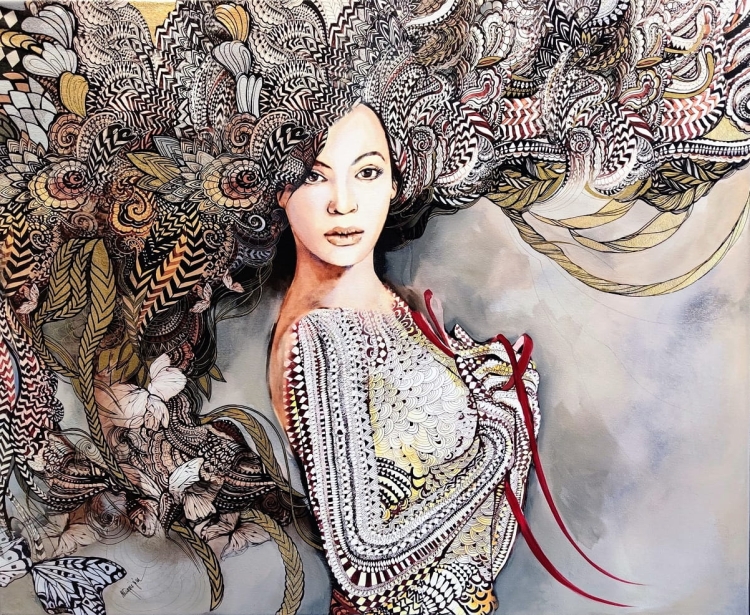 Madame Buttterfly Grey, 110x90 cm, technika mieszana, Maggie Piu, 2022-01.jpg