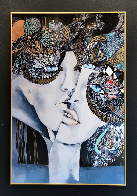 Mistrz i Małgorzata plakat zdobiony 80x120, rama alu gold 80x120 cm, black wall.jpg