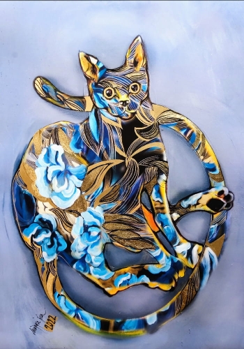 Blue Cat Lighted, plakat zdobiony 50x70 cm.jpg