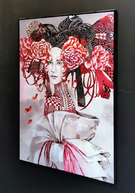 Madame Butterfly Silver, plakat zdobiony, 70x100 cm, black frame, right side.jpg