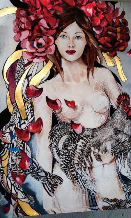 Miała Baba Koguta, plakat zdobiony, 70x100 cm, perspektywa 1.jpg