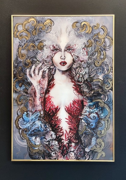 Pet-Carmen Gold, plakat zdobiony Gold, 70x100 cm, Maggie Piu, rama złota, black wall.jpg