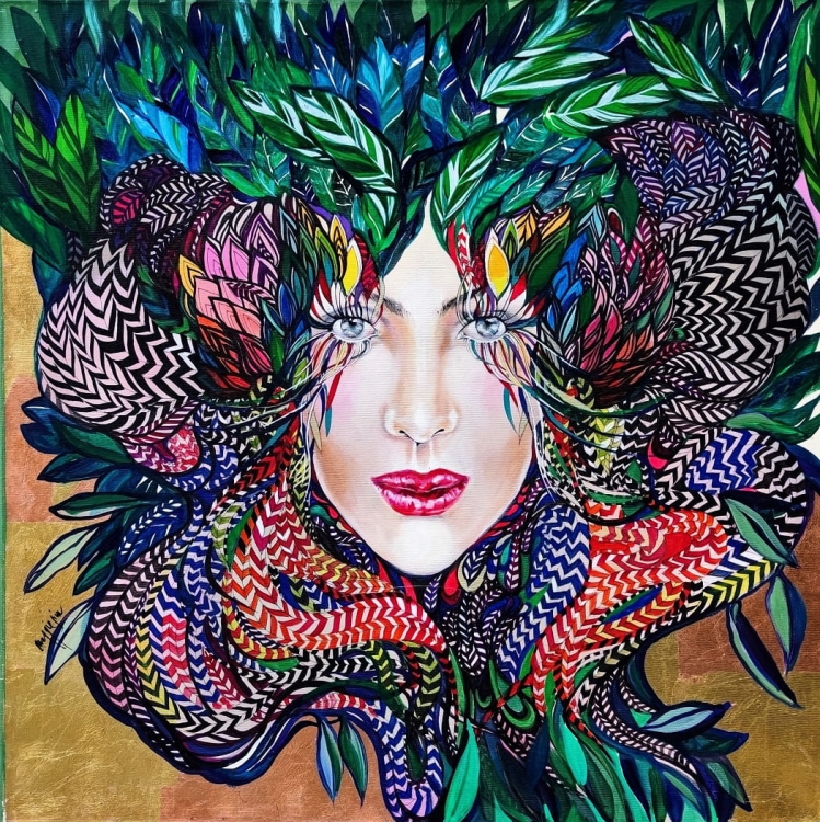 Medusa Złota - Matka, 80x80 cm, akryl na płótnie, Maggie Piu, cykl Medusy.jpg