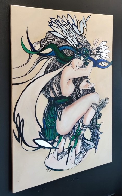 Smutna Kochanka, 90x130, technika mieszana, Maggie Piu, black wall, left side.jpg