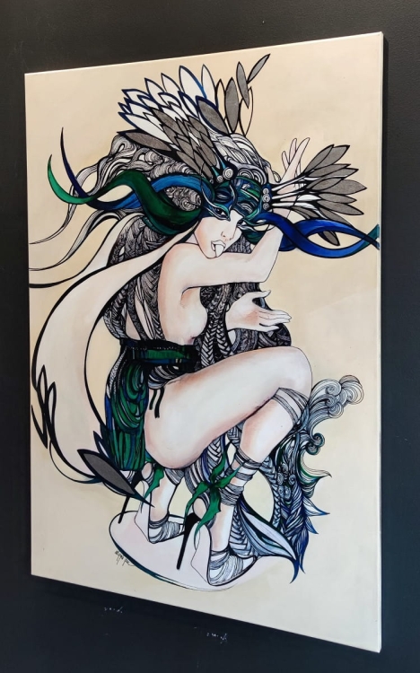 Smutna Kochanka, 90x130, technika mieszana, Maggie Piu, black wall, right side.jpg