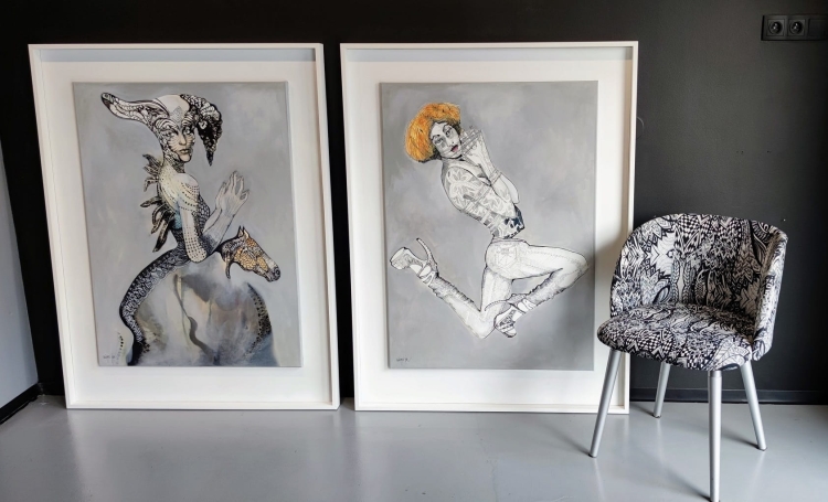 Anja 80x110 cm framed and Fashion Games 80x110 cm framed and chair.jpg