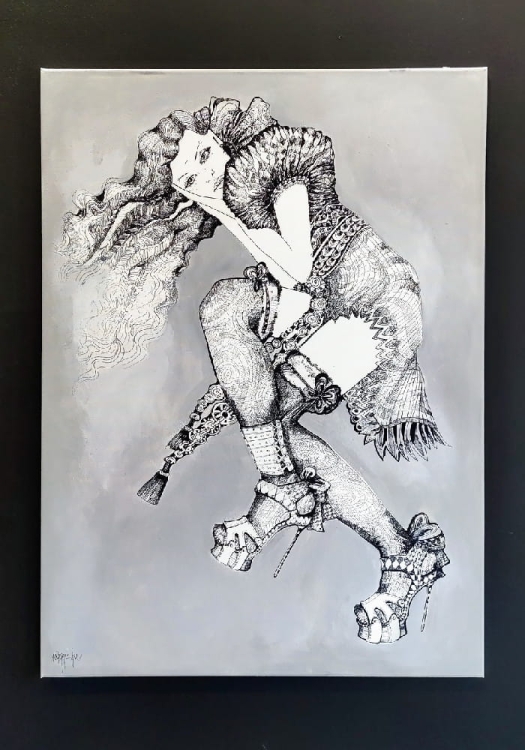 Fashion Games II, 80x110, technika mieszana, Maggie Piu, black wall.jpg