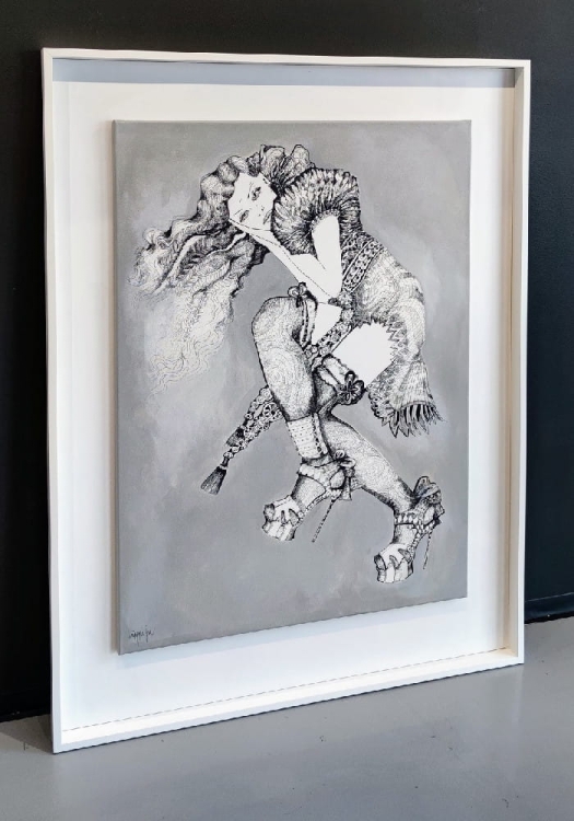 Fashion Games II, 80x110, technika mieszana, Maggie Piu, white frame 107x140 cm, left side.jpg