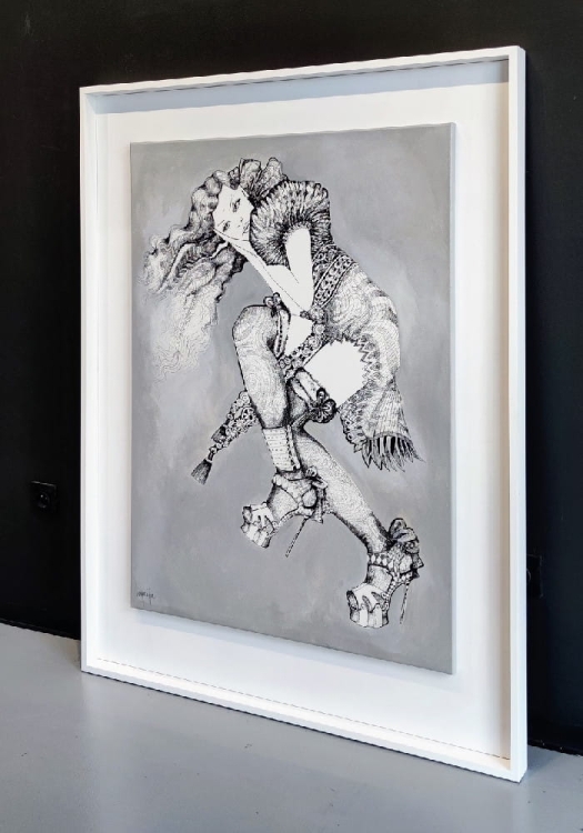 Fashion Games II, 80x110, technika mieszana, Maggie Piu, white frame 107x140 cm, right side.jpg